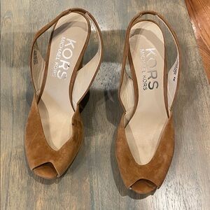 Michael Kors Tan Peep Toe Slingback Heels